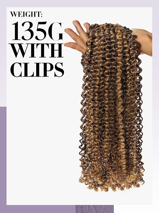LUVME Kinky Curly Seamless Clip in Hair Extensions, 20 Inch 135g 7pcs #2/27 Hair Extensions Clip in Human Hair Invisible PU Skin Weft Natural Remy Human Hair