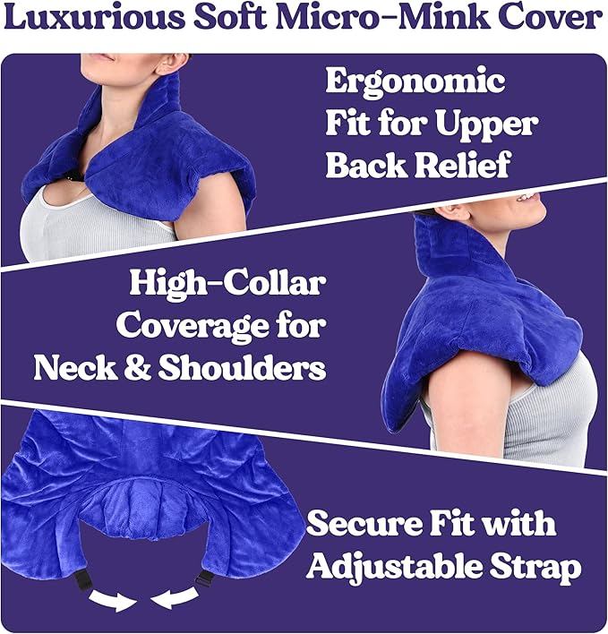 Microwavable Heating Pad for Neck, Shoulders, and Back by Joy & Grace | 5 Lb Weighted Neck & Shoulder Wrap | Moist Heat Therapy Pack for Relaxation and Comfort | Soft Micro-Mink Cover | Scented Blue