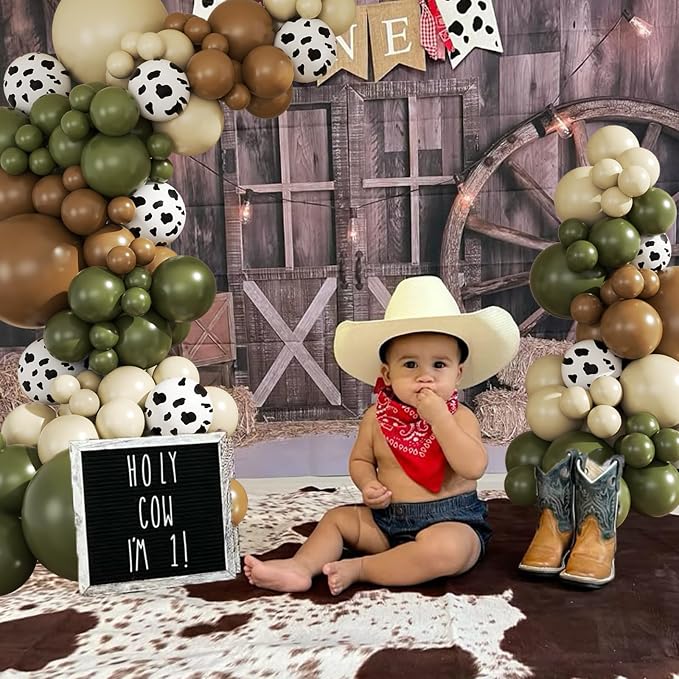 Cowboy Western Green Balloon Arch Kit, My First Rodeo Decoration | Cow Brown - Image 2