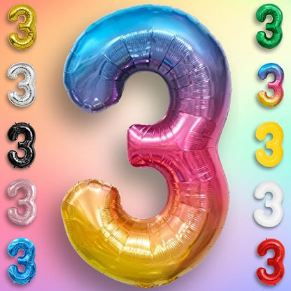Rainbow Number Balloons 3 Mylar Foil 40 Inch - Image 4