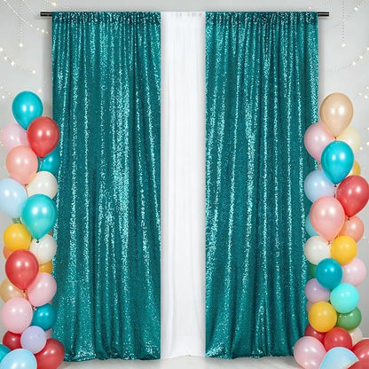 Eternal Beauty Teal Sequin Backdrop Curtains, 2 Panels 2x8FT | 3mm Sparkle - Image 3