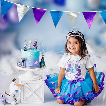 Frozen Party Decoration Purple Blue Silver Metallic Fabric Triangle Pennant - Image 4