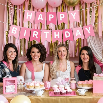 Hooqict Happy Birthday Banner Pink Birthday Decorations - Image 6