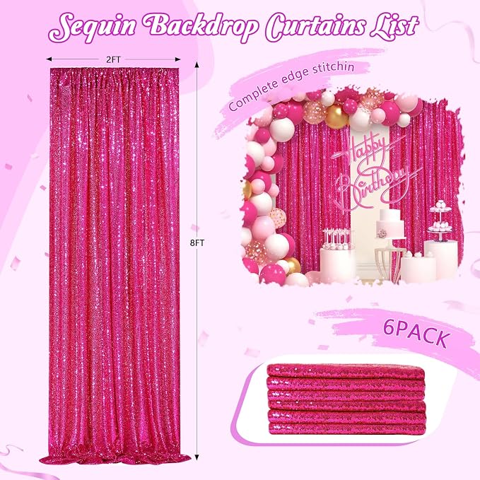 Party Backdrop Curtain 2ftx8ft Hot Pink Backdrop Drapes Curtains Panels | 6 - Image 3