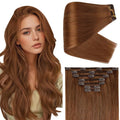 Full Shine Ginger Hair Clip in Extensions Real Human Hair Extensions Clip ins Dark Auburn for Thickness for Pageant 150 G 24 Inch 7 Pcs