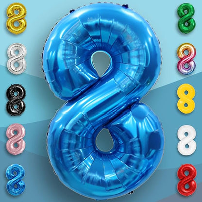 Blue Number Balloon 8 Mylar Foil Balloons 16 inch - Image 2