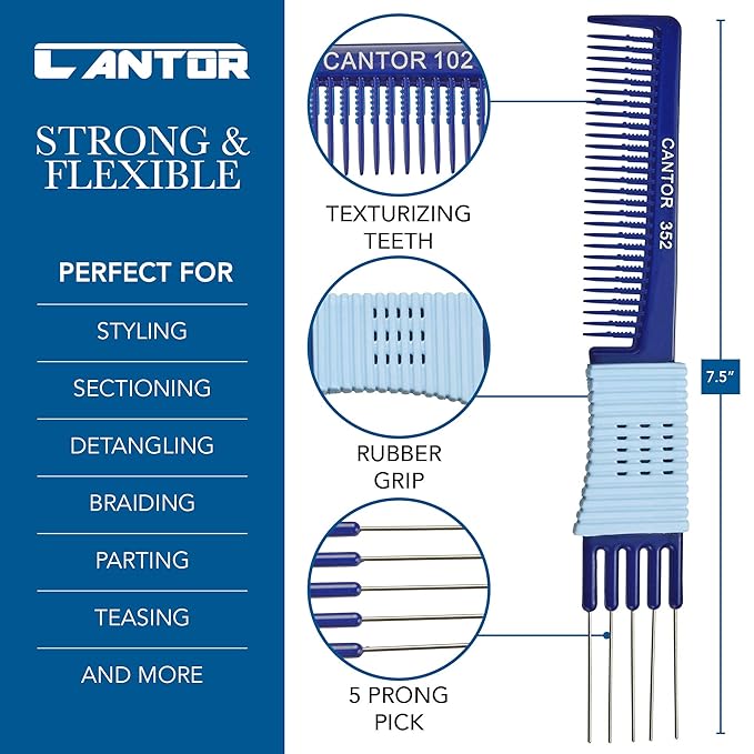 By Cantor - 5 Pack Stainless Steel Hair Picks Anti Static Lift & Detangle Combs for All Hair Types Chemical & Heat Resistant