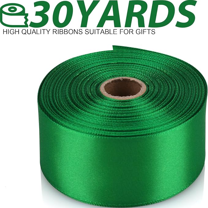 1-1/2 Inch 30 Yards Green Solid Satin Ribbon - Image 2