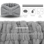 3 Pieces Towel Headbands for Women Makeup Headband for Washing Face Makeup Spa Headband, Microfiber Bowtie Shower Headband for Women (Light Gray)