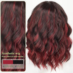AISI HAIR Synthetic Wavy Curly Bob Wig with Bangs Brown Mix Wine Red Short Hair for Women Synthetic Heat Resistant Bob Wigs