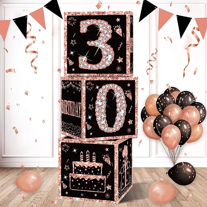 Eiurteao 3pcs Rose Gold 30th Birthday Decorations Boxes by Eiurteao