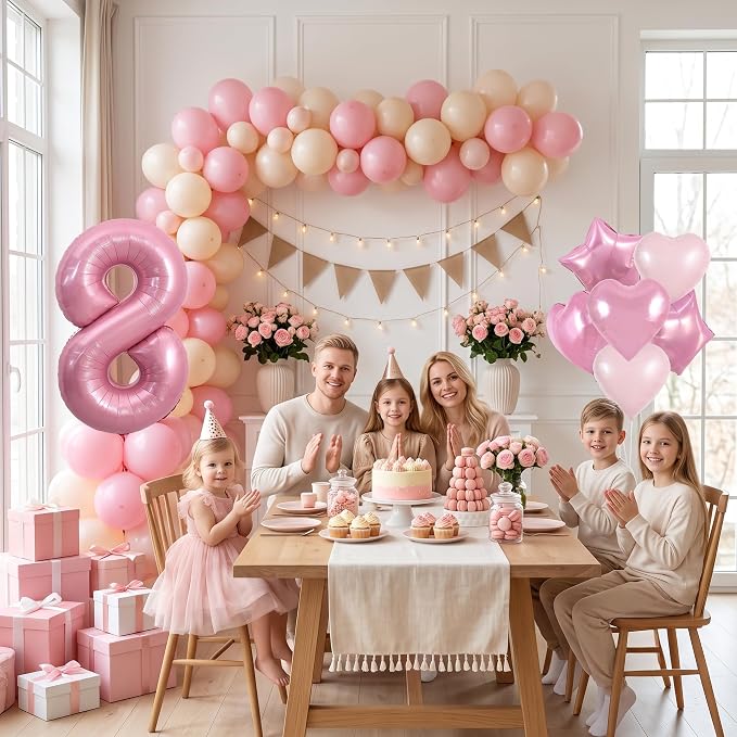 TONIFUL 8th Birthday Balloons Kit 40 Inch Pink Large Number 8 Foil Balloon | - Image 4