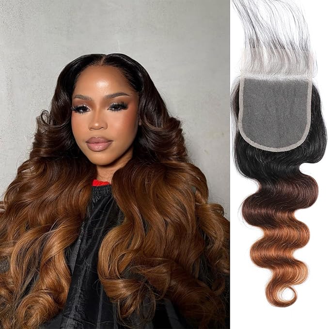 Ombre 5x5 Lace Closure Body Wave Chestnut Brown T1B/2/30 5x5 Transparent hd Lace Closure 100% Real Human Hair 18 Inch 150% Density