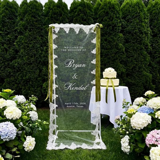 Personalized Wedding Welcome Fabric Sign Sheer Lace Banner | Handmade Custom - Image 2