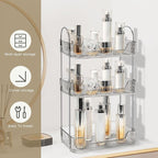 Bathroom Counter Organizer Countertop Storage Skincare Countertop Makeup Organizer Cosmetics Skincare Organizers Holder for Perfume-Grey-Silver Pole-3 Tier