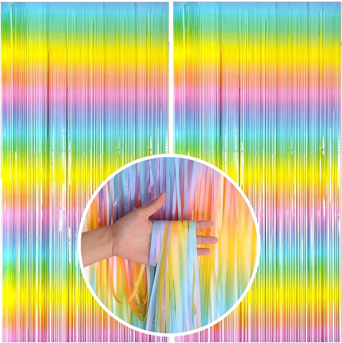 Pastel Rainbow Foil Fringe Curtain Streamers Party Backdrop Foil Fringe by BOMSI