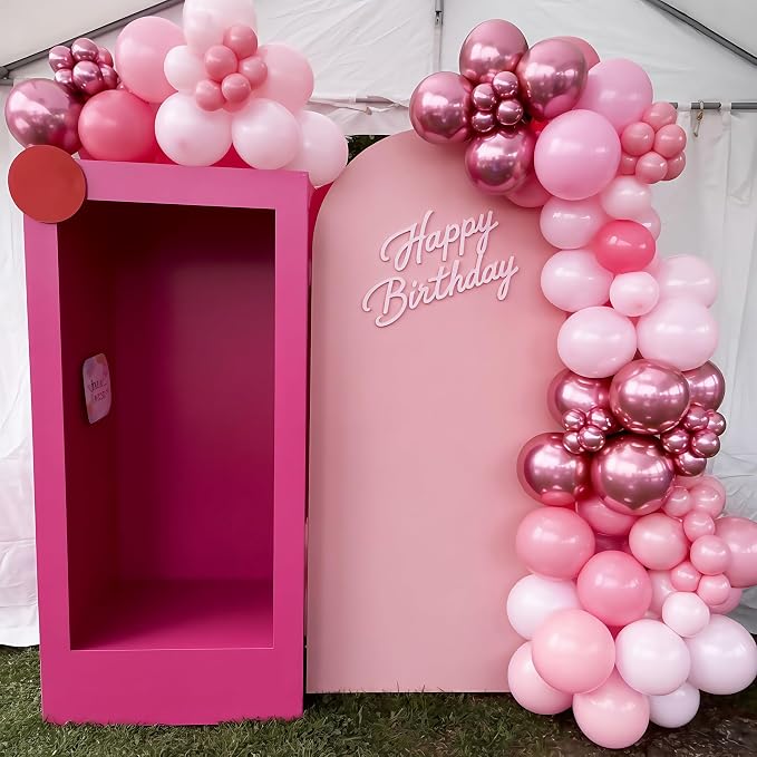 Pink Balloons Set, 12 Inch Pastel Baby Light Metallic Hot Pink Confetti Latex - Image 4