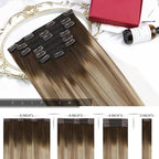 Moresoo Hair Extensions Clip in Human Hair Balayage Double Weft Clip in Hair Extensions Human Hair Ombre Brown to Light Brown with Blonde 7Pieces 120Grams 16inch