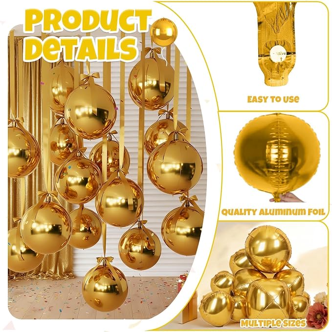12Pcs Gold Round Balloons Foil, Giant Metallic Gold Foil Balloons - Image 3