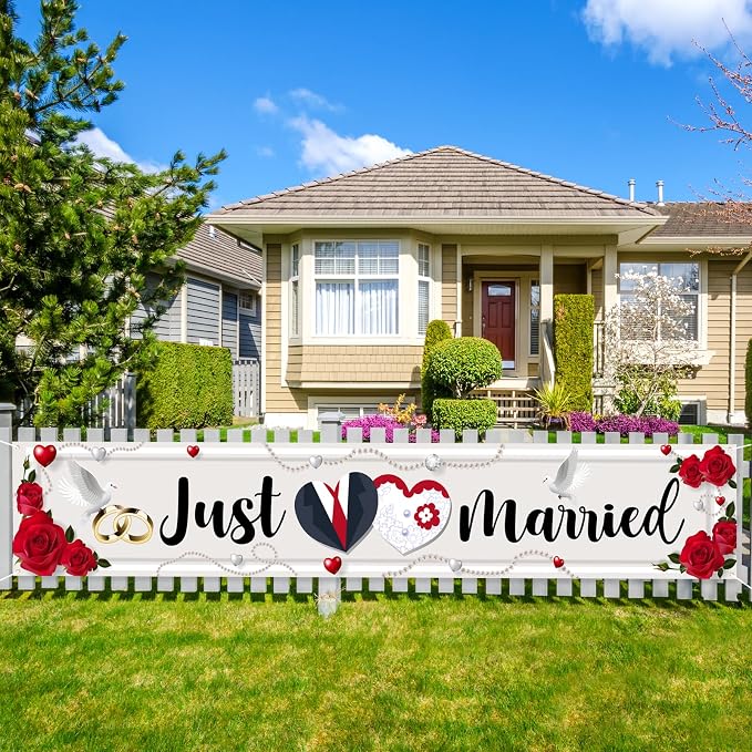Labakita Large Just Married Banner, Wedding Ceremony Front Yard Sign, Wedding by Labakita