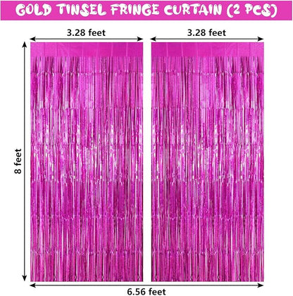 Rose Red Fringe Curtain Backdrop, 2 Pack Tinsel Foil Fringe Curtains Party - Image 4