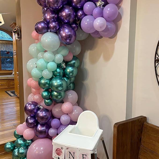 Mermaid Party Balloon Set, 60 Packs 12 Inches Metallic Purple Pink Green Blue - Image 3