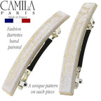 Camila Paris CP3029 French Hair Barrette Clip for Girls, Set of 2 White Rubberized Metal Clasp Strong Hold Grip Hair Clips for Women, No Slip Durable Styling Girls Hair Accessories, Made in France