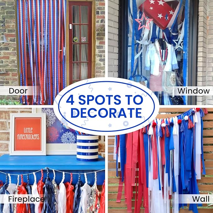 PartyWoo Red White and Blue Silver Crepe Paper Streamers 6pcs 492 FT | - Image 5