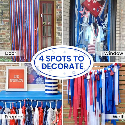 PartyWoo Red White and Blue Silver Crepe Paper Streamers 6pcs 492 FT | - Image 5