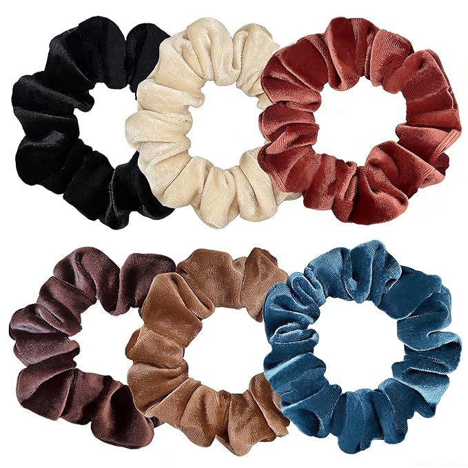 Velet Scrunchies for Women, 6 Pcs Soft Hair Ties, No-tangling Elastic Scrunchy, Ponytail Holder Hair Accessories, Stretchy Scrunchy Set for Thin & Thick Hair, Classic Hair Bands Set