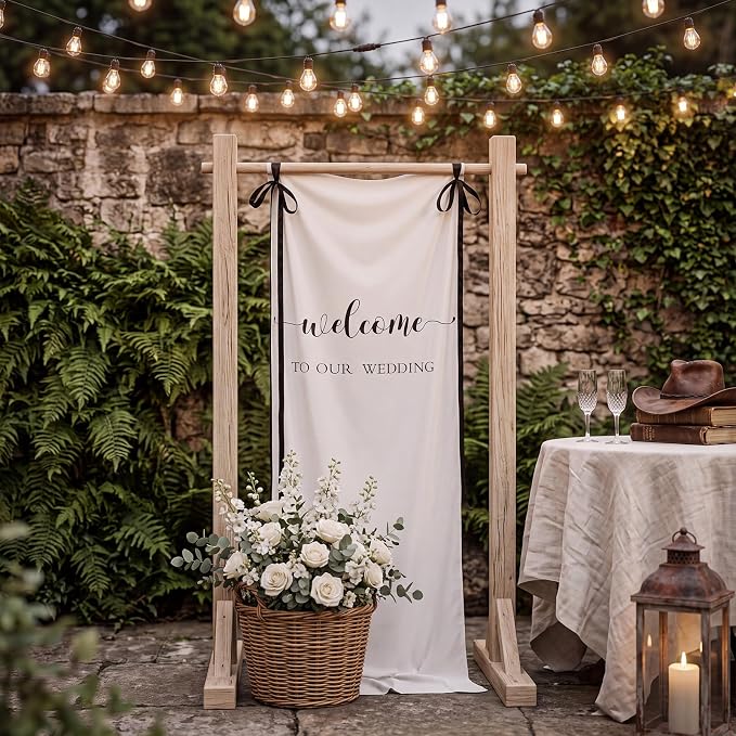 Tingjoo 27 × 78 Inch Welcome to Our Wedding Fabric Banner Long Wedding Party - Image 5