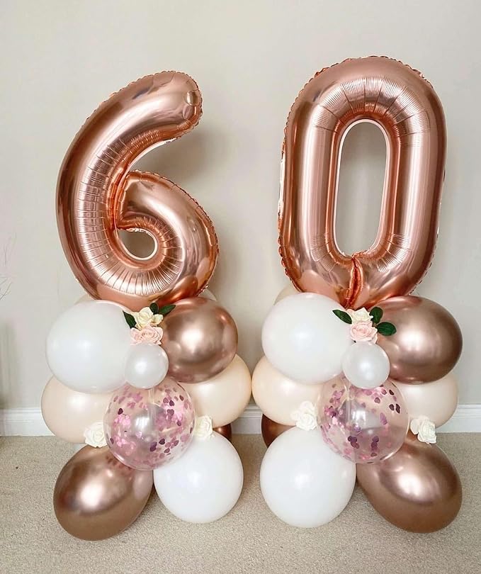 Rose Gold 60 Number Balloons, 40 Inch Giant Number 60 Balloons Foil Mylar - Image 3