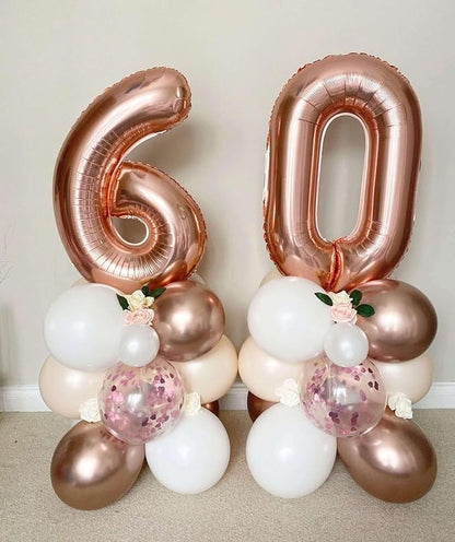 Rose Gold 60 Number Balloons, 40 Inch Giant Number 60 Balloons Foil Mylar - Image 3