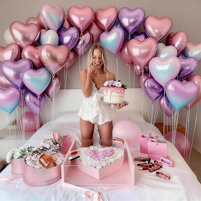 Pink Purple Iridescent Heart Balloons - Image 7