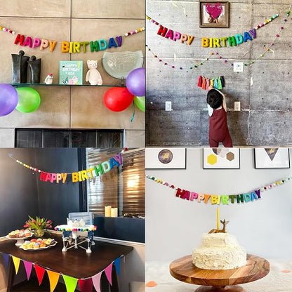 Pre-Strung Happy Birthday Banner, Reusable HAPPY BIRTHDAY Felt Ball Garland | - Image 5