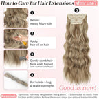 KooKaStyle Clip in Hair Extensions Long Wavy 4PCS Thick Hairpieces Synthetic Ash Blonde Balayage Fiber Double Weft Natural Hair Extensions for Women 24 Inch Daily Use