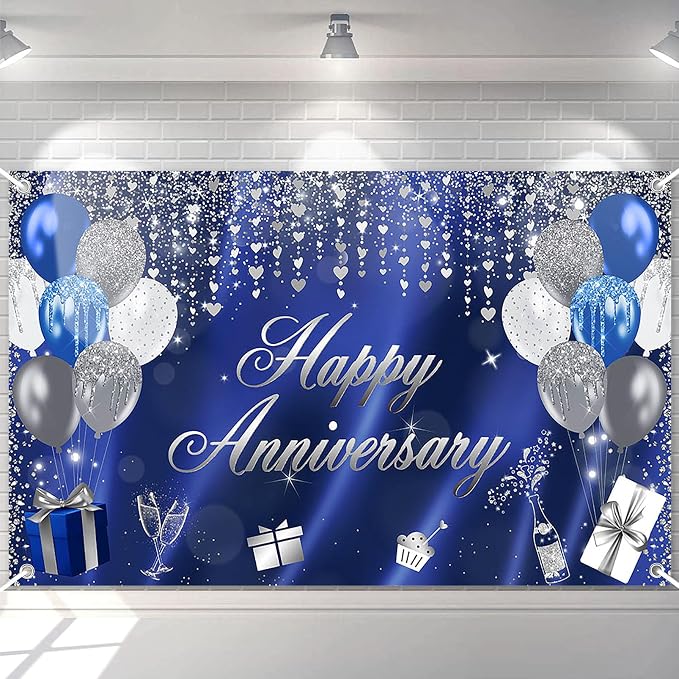 Avezano Happy Anniversary Banner Glitter Happy Anniversary Decorations by AVEZANO
