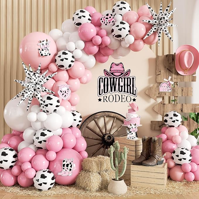 Cowgirl Balloon Arch Kit with Cow Print Balloons by Haolongfa