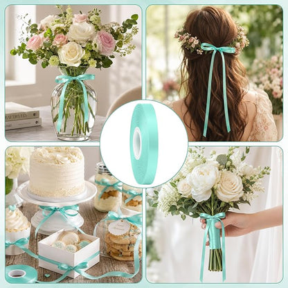 3/8In 30Yards Mint Blue Thin Ribbon - Image 4