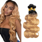 Color 27 Bundles Human Hair Ombre Blonde Body Wave Bundle Niegmeag Virgin Remy Hair 3 Bundles 14 16 18 Inch Double Weft 2 Tone Black and Honey Blonde Bundle Hair Weave