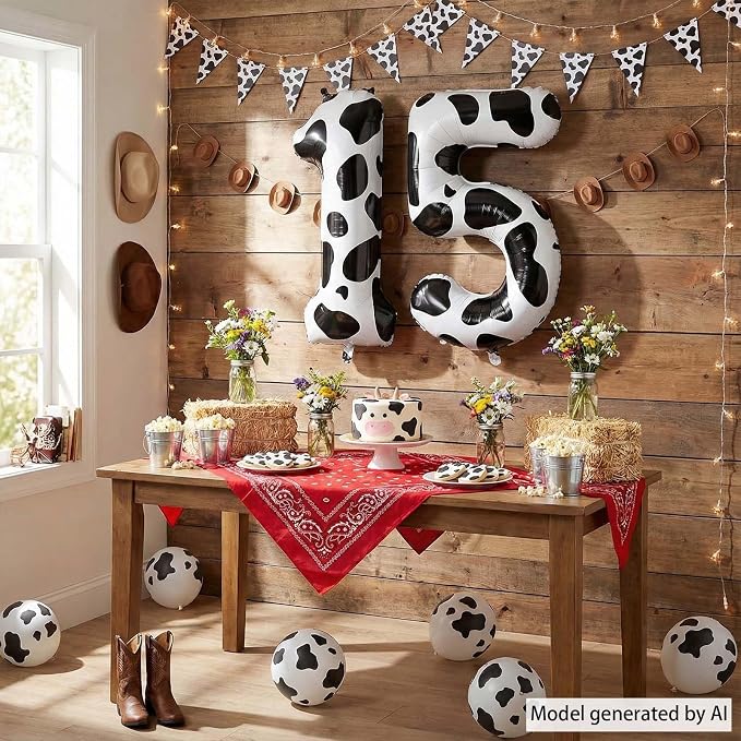 40 Inch Cow Print Number 15 Balloon Set, Giant Black and White Foil 1 and 5 - Image 7
