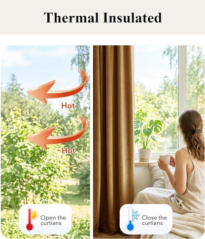 Gold Brown Velvet Curtains for Living Room Boho, W62 x L84, 2 Panels | 300GSM - Image 6