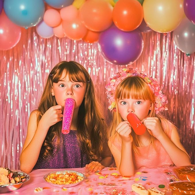 PartyWoo Pink Pastel Tinsel Streamers 8.2FT 3pcs Foil Fringe Backdrop | Pink - Image 6