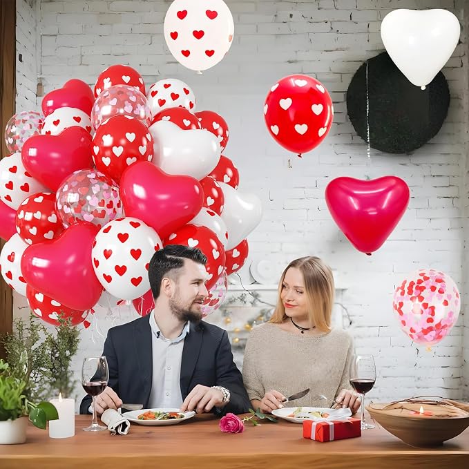 Red and White Heart Balloons, Mothers Day Balloons Heart Shaped Confetti Latex - Image 7