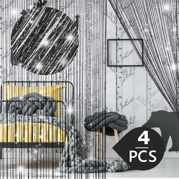 WILLBOND 4 Pcs String Curtains Glitter Fringe Curtains by Willbond+Technology+Limited