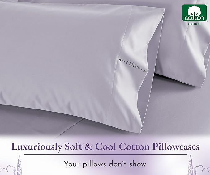 California Design Den Pillow Cases Queen Size Set of 2-1000 Thread Count, Soft and Smooth Sateen Weave, 100% Cotton Pillowcases Standard/Queen, Thick and Durable - Lavender Grey
