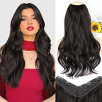 ALXNAN Clip in Hair Extensions,Natural Black Long Wavy Hair Extensions Soft Synthetic Thick Hairpieces for Women 20 Inch