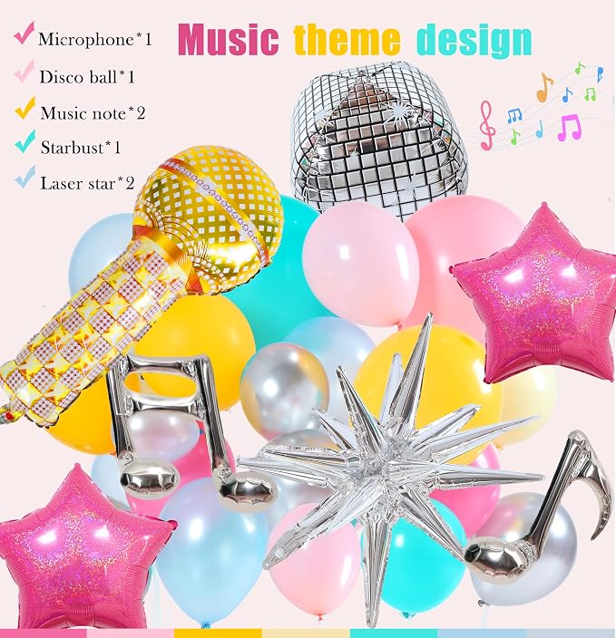 Music Fans Birthday Decoration, Laser Star, Disco Mylar Balloon - Image 6