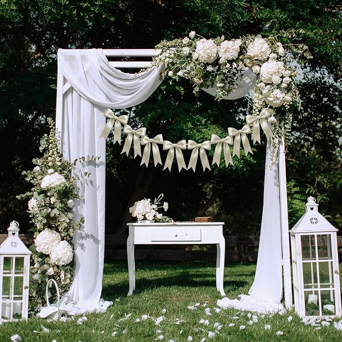 2 Strings of 16PCS Ivory White Bow Garland Banner Decoration, Pre-Strung Satin - Image 4