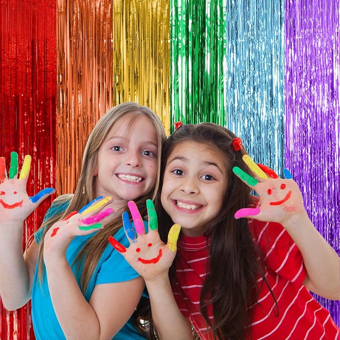 10 Pack Rainbow Party Backdrop Streamers Decorations Colorful Foil Fringe - Image 3